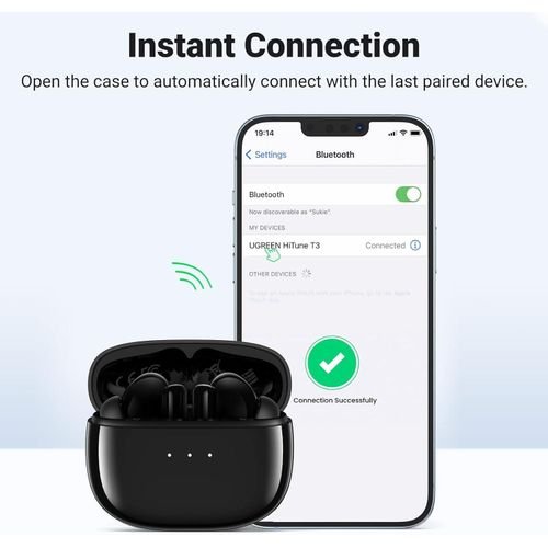 UGREEN HiTune T3 Active Noise-Cancelling Wireless Earbuds - Black - WS106 - Image 2