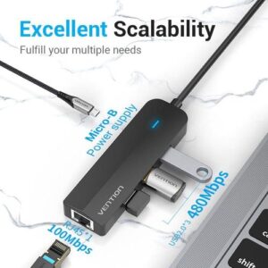 Vention USB-C to USB 3.0*3 + RJ45 HUB 0.15M Black