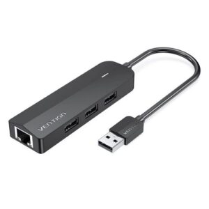 Vention 3-Port USB 2.0 Hub with 100M Ethernet Adapter 0.15M Black