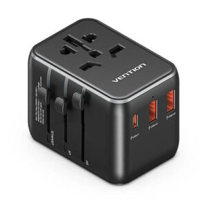 Vention 3-Port Universal Travel Adapter Black
